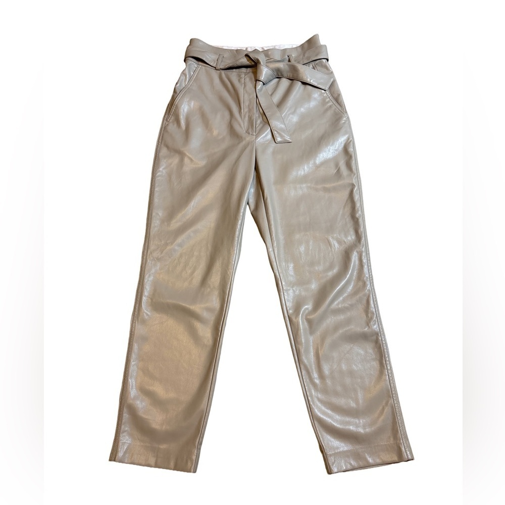 Babaton Taupe Faux Leather Chinos with Self-Tie Belt